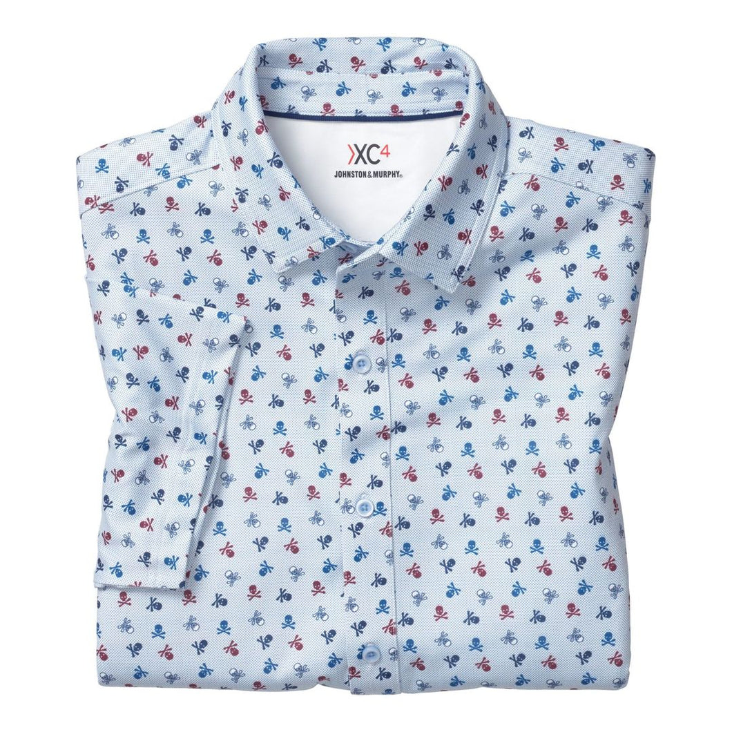 XC4 Performance Knit Button-Navy Skull Print | Johnston & Murphy