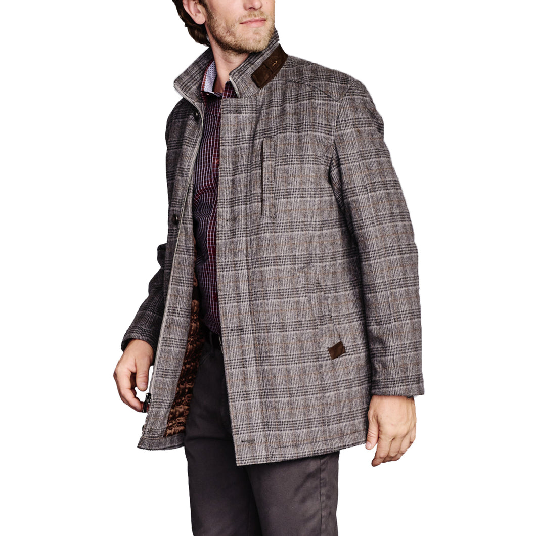 Wool Car Coat - Charcoal Plaid | Johnston & Murphy