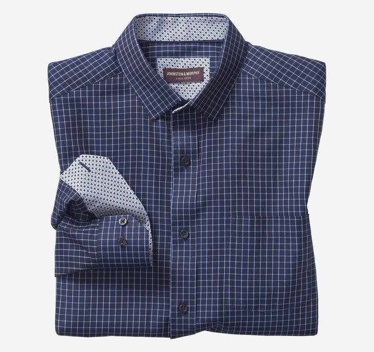 Long-Sleeve Dress Shirt -  Navy Twill Windowpane | Johnston & Murphy