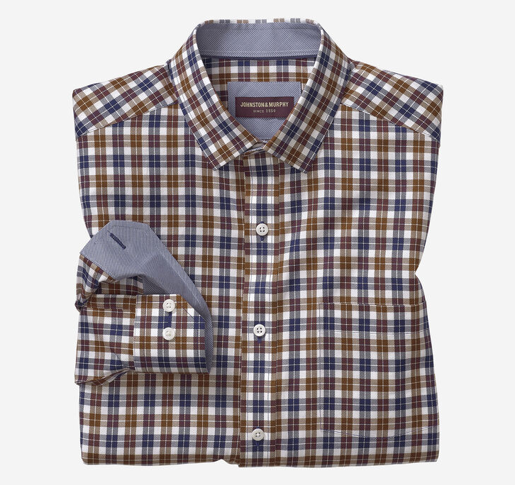 Long-Sleeve Dress Shirt - Brown Quad Check | Johnston & Murphy