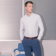 Load image into Gallery viewer, Leeward Dress Shirt - White Blue Windowpane | Mizzen+Main

