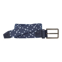 Load image into Gallery viewer, Woven Stretch Knit Belt - Navy/White | Johnston &amp; Murphy
